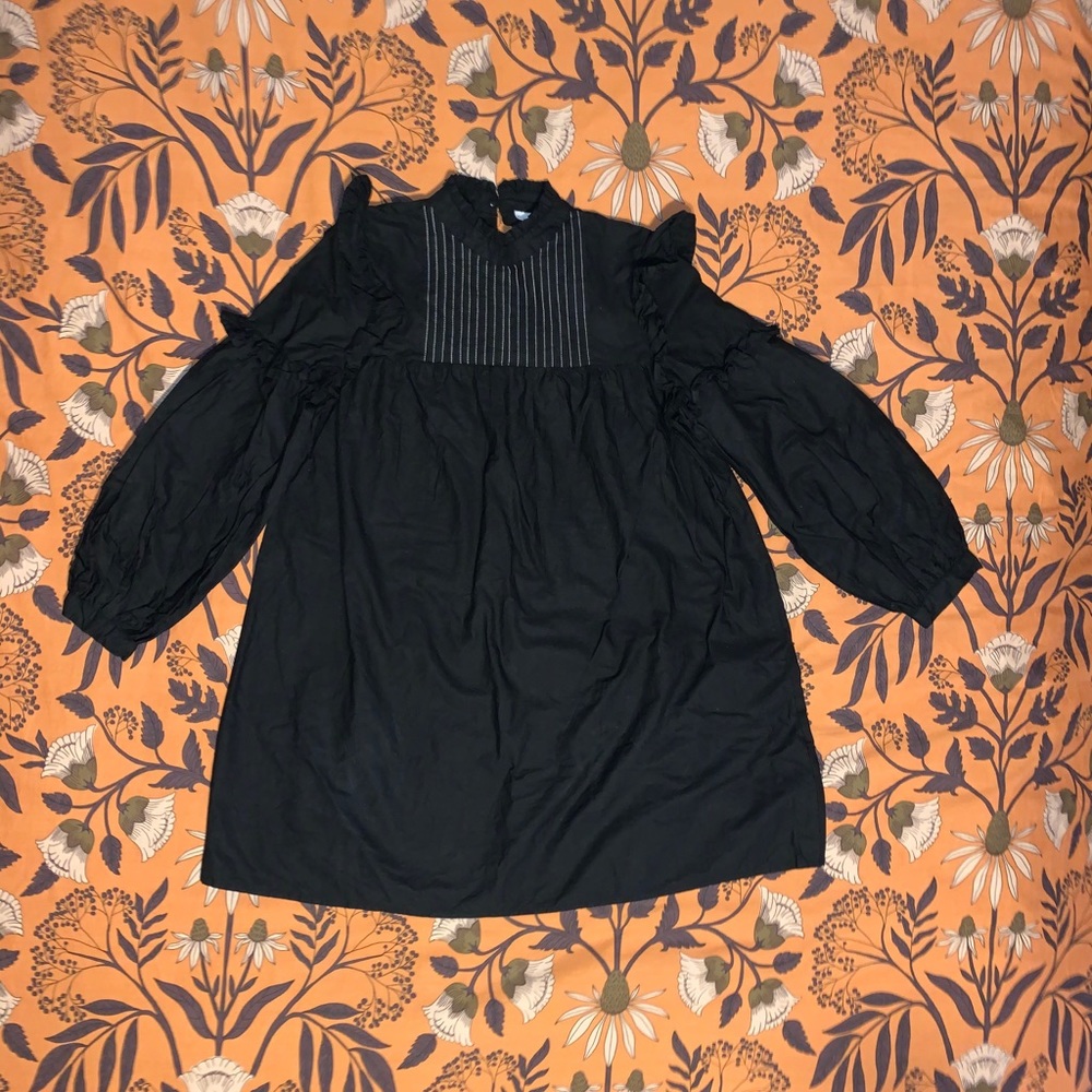 Topshop Black Ruffle Sleeve Shirt Dress Size 2